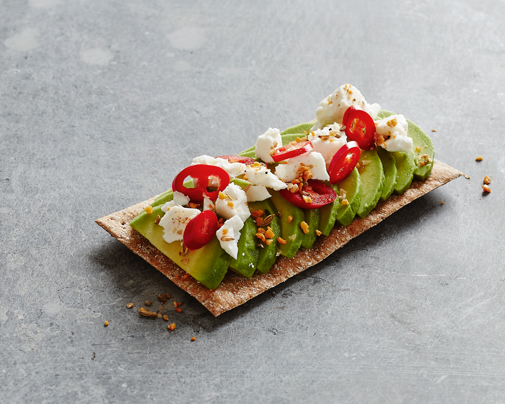 Avocado feta chilli crispbread